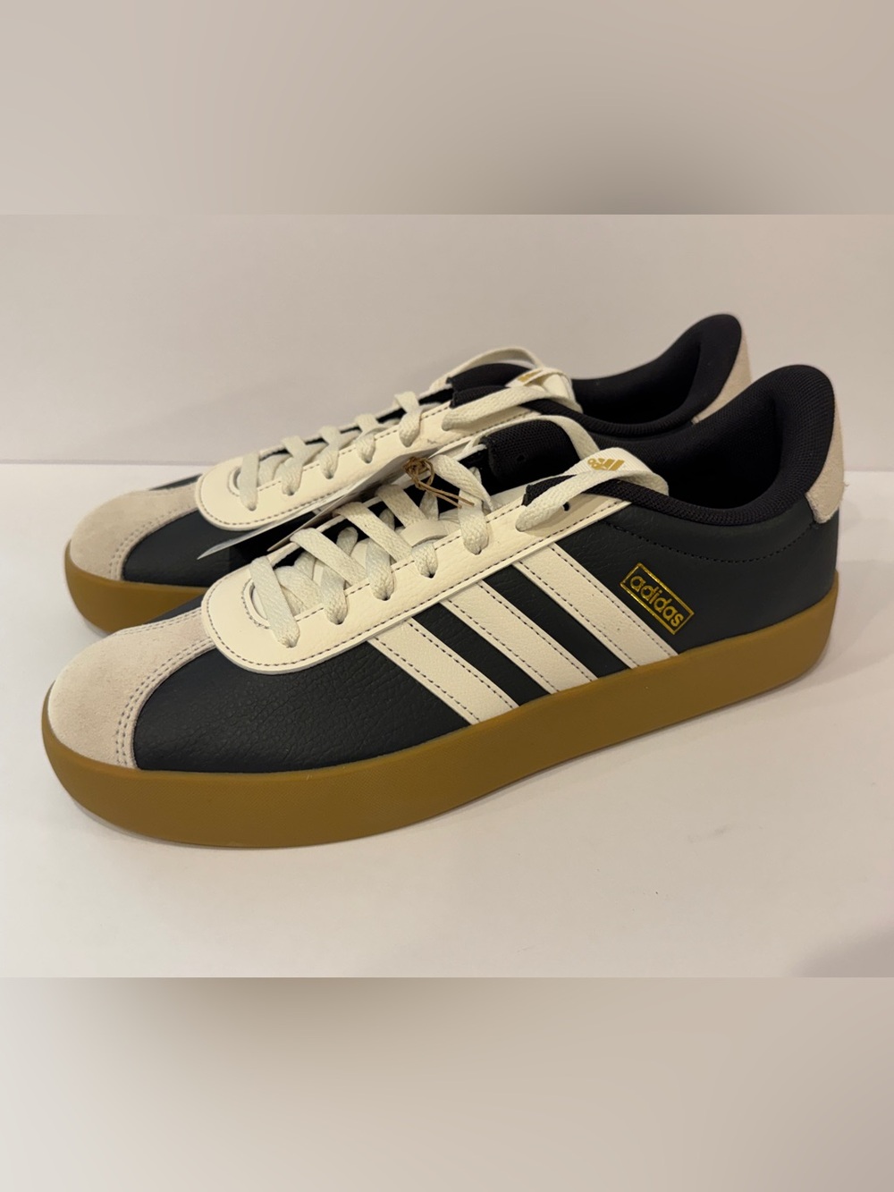adidas Men’s VL Court 3.0 Black and Cream Sneakers w/ Gum Sole 10.5